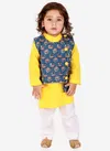 Blue And Yellow Colour KID1 Boys Floral Jacket Kantha Kurta Pyjama Suit Kids Collection K22EB124BLYE